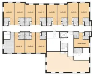 De plattegrond van de begane grond van Het Abtswoudehuis in Delft voor mensen met dementie
