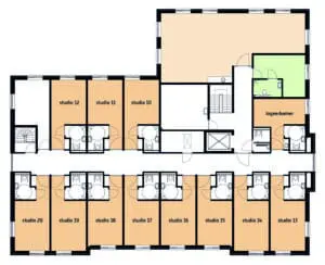 De plattegrond van de eerste verdieping van Het Antoniushuis in Venray voor mensen met dementie