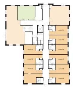 De plattegrond van de begane grond van Het Bonedijkehuis in Vlissingen voor mensen met dementie