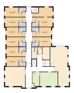 De plattegrond van de begane grond van Het Hurkhuis in Helmond voor mensen met dementie