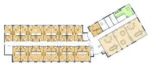 De plattegrond van de begane grond van Het Hyactinhuis in Vlissingen voor mensen met dementie