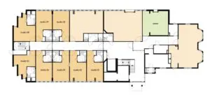 De plattegrond van de begane grond van Het Korenhuis in Hoogeveen voor mensen met dementie