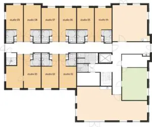 De plattegrond van de begane grond van Het Merwedehuis in Sleeuwijk voor mensen met dementie