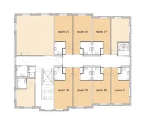 De plattegrond van de eerste verdieping van Het Orgelhuis in Uden voor mensen met dementie