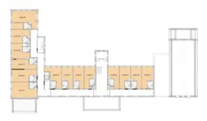 De plattegrond van de eerste verdieping van Het Poirtershuis in Oisterwijk voor mensen met dementie
