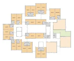 De plattegrond van de begane grond van Het Prins Claushuis in Nijverdal voor mensen met dementie