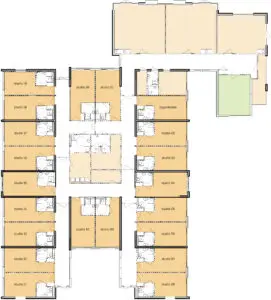 De plattegrond van de begane grond van Het Rietveldhuis in Emmen voor mensen met dementie