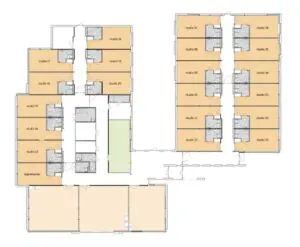 De plattegrond van de begane grond van Het Risdamhuis in Hoorn voor mensen met dementie