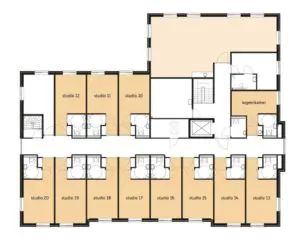 De plattegrond van de eerste verdieping van Het Ussenhuis in Oss voor mensen met dementie