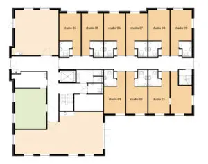 De plattegrond van de begane grond van Het Vijverberghuis in Doetinchem voor mensen met dementie