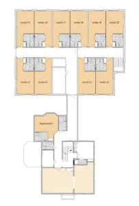 De plattegrond van de eerste verdieping van Het Welgelegenhuis in Nunpeet voor mensen met dementie