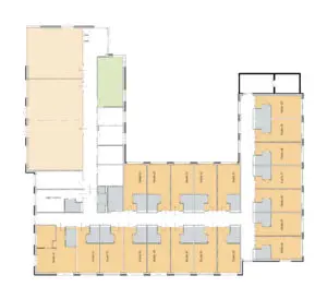 De plattegrond van de begane grond van Het Wikenhuis in Drachten voor mensen met dementie