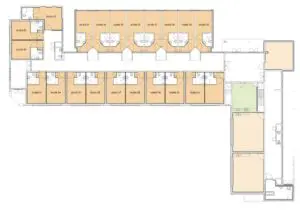 De plattegrond van de begane grond van Het Wilderinkhuis in Hengelo voor mensen met dementie