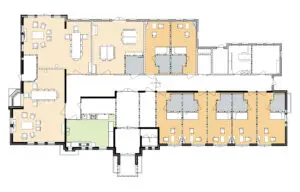 Plattegrond van de begane grond van Het Langenlindenhuis in Boxtel