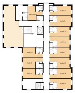 Plattegrond van de eerste verdieping van Het Ruremundehuis in Roermond