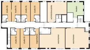 Plattegrond van de begane grond van de woonzorglocatie Het Buitenvestehuis in Steenbergen