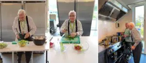 Een bewoner van Het Warandehuis helpt in de keuken van de kleinschalige woonzorglocatie voor mensen met dementie in de keuken met koken.