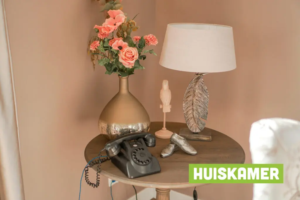 Gezellig hoekje met ouderwetse telefoon in Het Beekdalhuis