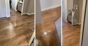 Van chaos en humor naar kwetsbaarheid: soms gebeurt alles tegelijk 1 Foto's van de natte vloer door overstroming in de kleinschalige woonzorglocatie voor mensen met dementie. Soms is het chaos in de dementiezorg.