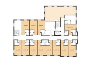 De plattegrond van de eerste verdieping van Het Vechtdalhuis in Hardenberg voor mensen met dementie