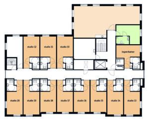De plattegrond van de eerste verdieping van Het Antoniushuis in Venray voor mensen met dementie