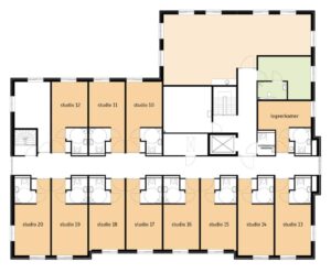 De plattegrond van de eerste verdieping van Het Beekdalhuis in Wierden voor mensen met dementie