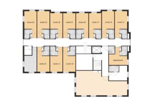 De plattegrond van de eerste verdieping van Het Beemdhuis in Breda voor mensen met dementie