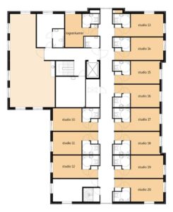 De plattegrond van de eerste verdieping van Het Bonedijkehuis in Vlissingen voor mensen met dementie