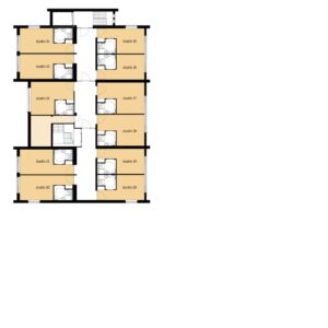 De plattegrond van de eerste verdieping van Het Drostenhuis in Coevorden voor mensen met dementie