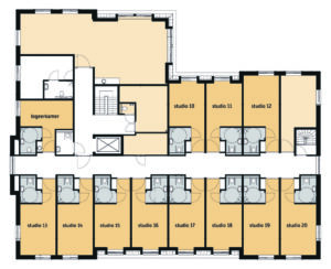 De plattegrond van de eerste verdieping van Het Enkhuis in Soest voor mensen met dementie