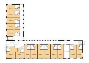 De plattegrond van de eerste verdieping van Het Houwinghuis in Den Helder voor mensen met dementie