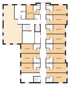 De plattegrond van de eerste verdieping van Het Icarushuis in Heerhugowaard voor mensen met dementie