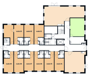 De plattegrond van de begane grond van Het IJkenberghuis in Doetinchem voor mensen met dementie