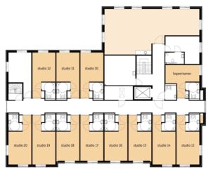 De plattegrond van de eerste verdieping van Het Molenveldhuis in Horst voor mensen met dementie