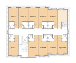 De plattegrond van de tweede verdieping van Het Orgelhuis in Uden voor mensen met dementie
