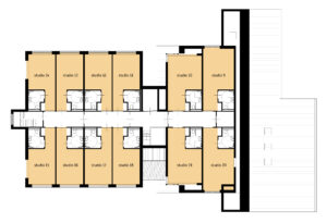 De plattegrond van de eerste verdieping van Het Revelsanthuis in Emmeloord voor mensen met dementie
