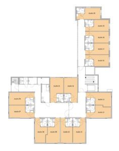 De plattegrond van de eerste verdieping van Het Venenhuis in Deventer voor mensen met dementie