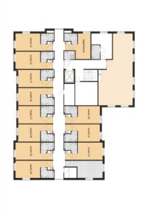 De plattegrond van de eerste verdieping van Het Vijverberghuis in Doetinchem voor mensen met dementie