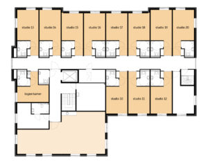 De plattegrond van de eerste verdieping van Het Vijverberghuis in Doetinchem voor mensen met dementie