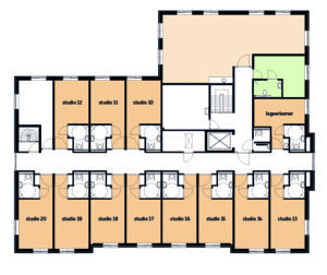 De plattegrond van de eerste verdieping van Het Vlisthuis in Schoonhoven voor mensen met dementie