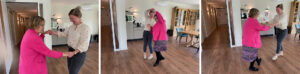 Loes is ouderenpsycholoog in de zorg voor mensen met dementie. Op deze foto's danst ze met een bewoner. 