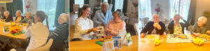 Drieluik foto's van bewoners van een kleinschalige woonvorm voor mensen met dementie in Middelburg, die samen met de kok bezig zijn met het voorbereiden van het eten. 